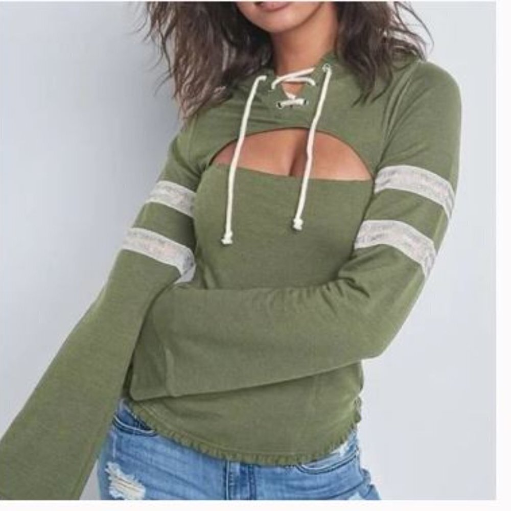 Venus - Navy/White Cutout Hoodie - Size Small